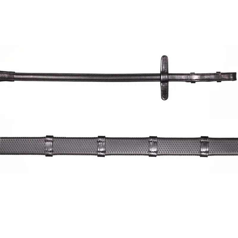 Henry James Small Pimple Hybrid Rubber Reins with Leather Stoppers - Black